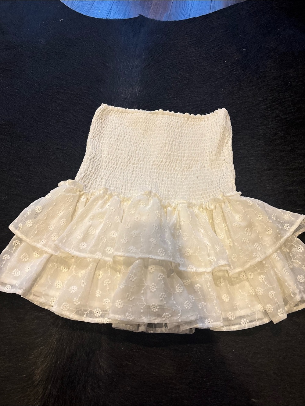BB Dakota Cream Smocked Tiered Eyelet Skirt